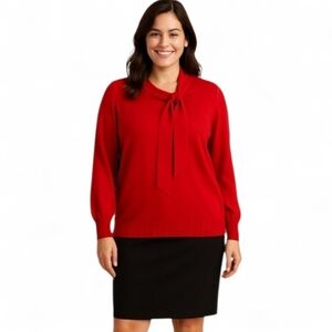 Liz Claiborne XLT Rich  Red Tie-Neck Oversized Cozy Pullover Sweater